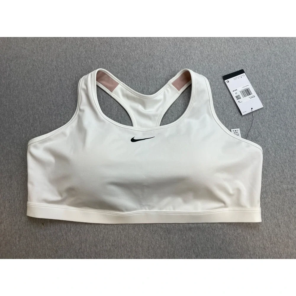 Nike Sport Bra Womens 3X White Performance Stretch Dr-Fit Racerback Logo